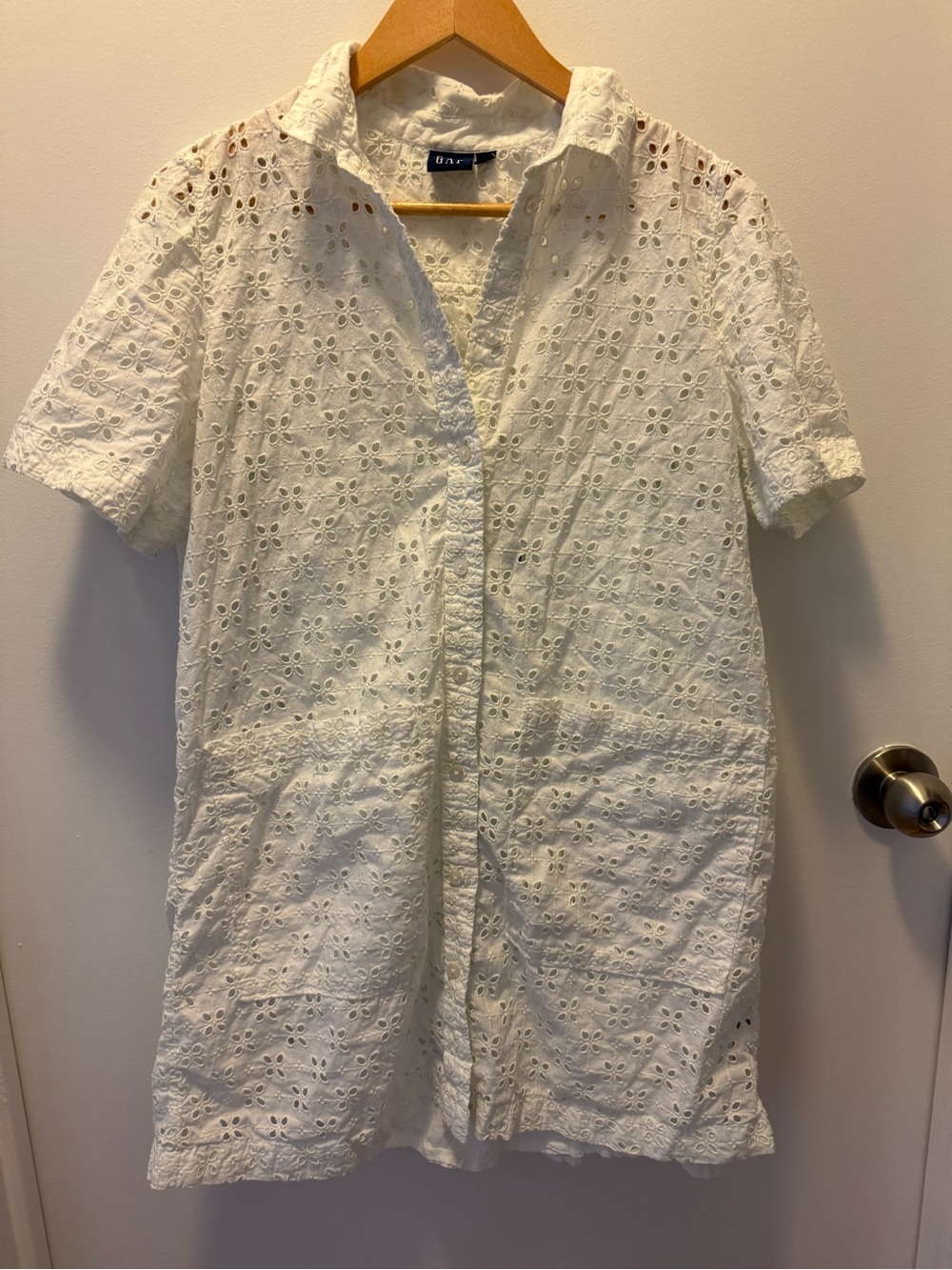 White Floral Eyelet Mini Shirt Dress